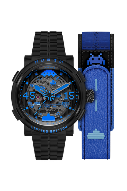 Nubeo Men's 50mm Orion Automatic Space Invaders Lmt Ed Blackout Interchangeable Bracelet Watch