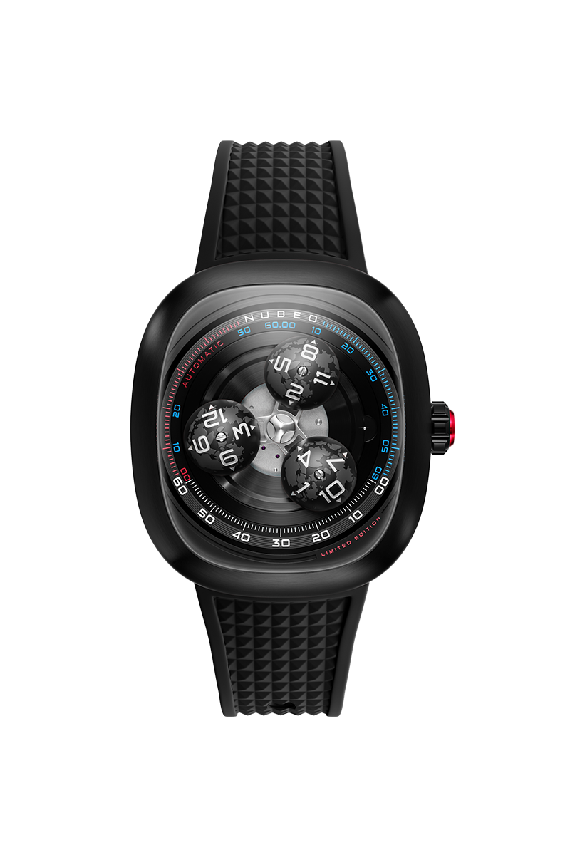 Nubeo Men's 46mm Tri-Star Orbit Automatic Limited Edition Oval Rubber Strap Watch
