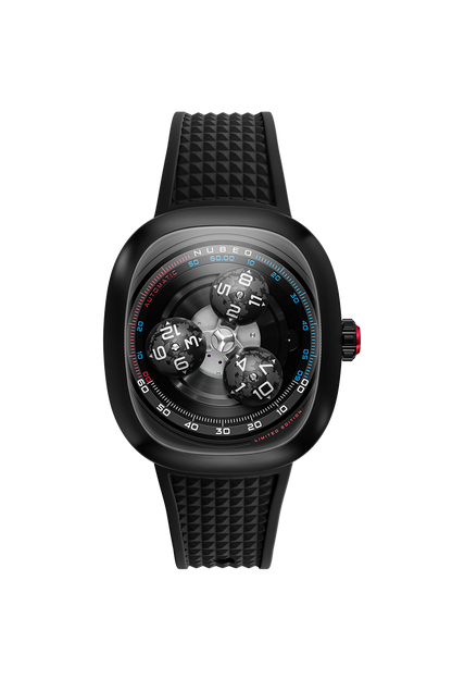 Nubeo Men's 46mm Tri-Star Orbit Automatic Limited Edition Oval Rubber Strap Watch