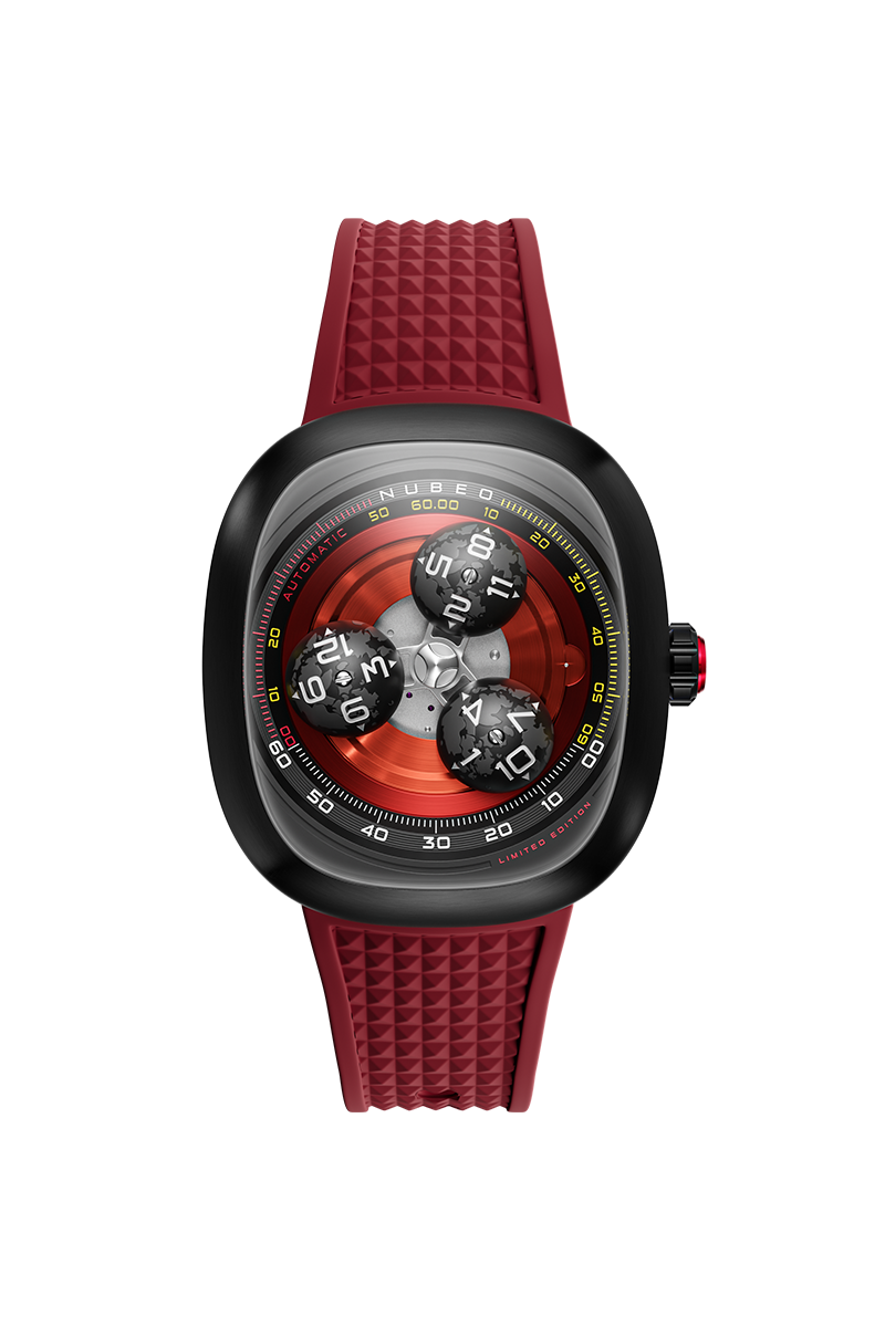 Nubeo Men's 46mm Tri-Star Orbit Automatic Limited Edition Oval Rubber Strap Watch