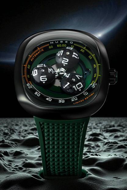 Nubeo Men's 46mm Tri-Star Orbit Automatic Limited Edition Oval Rubber Strap Watch