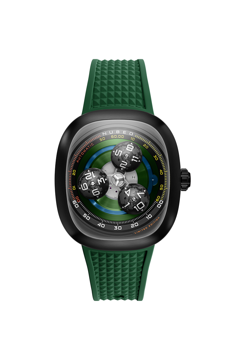 Nubeo Men's 46mm Tri-Star Orbit Automatic Limited Edition Oval Rubber Strap Watch