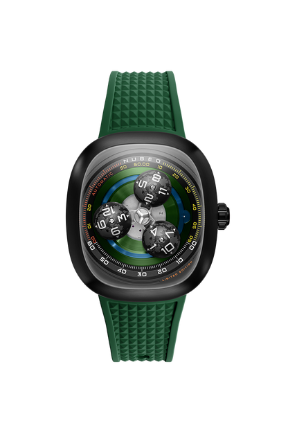 Nubeo Men's 46mm Tri-Star Orbit Automatic Limited Edition Oval Rubber Strap Watch