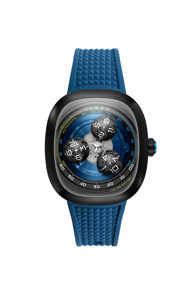 Nubeo Men's 46mm Tri-Star Orbit Automatic Limited Edition Oval Rubber Strap Watch