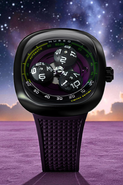 Nubeo Men's 46mm Tri-Star Orbit Automatic Limited Edition Oval Rubber Strap Watch