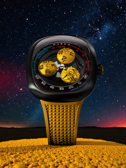 Nubeo Men's 46mm Tri-Star Orbit Automatic Limited Edition Oval Rubber Strap Watch
