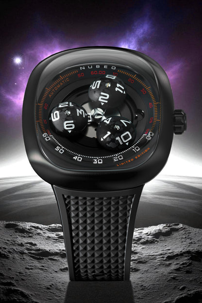 Nubeo Men's 46mm Tri-Star Orbit Automatic Limited Edition Oval Rubber Strap Watch