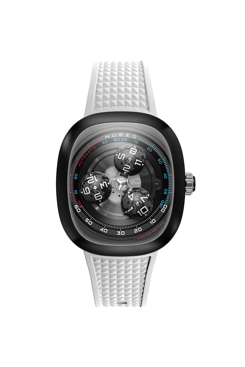 Nubeo Men's 46mm Tri-Star Orbit Automatic Limited Edition Oval Rubber Strap Watch