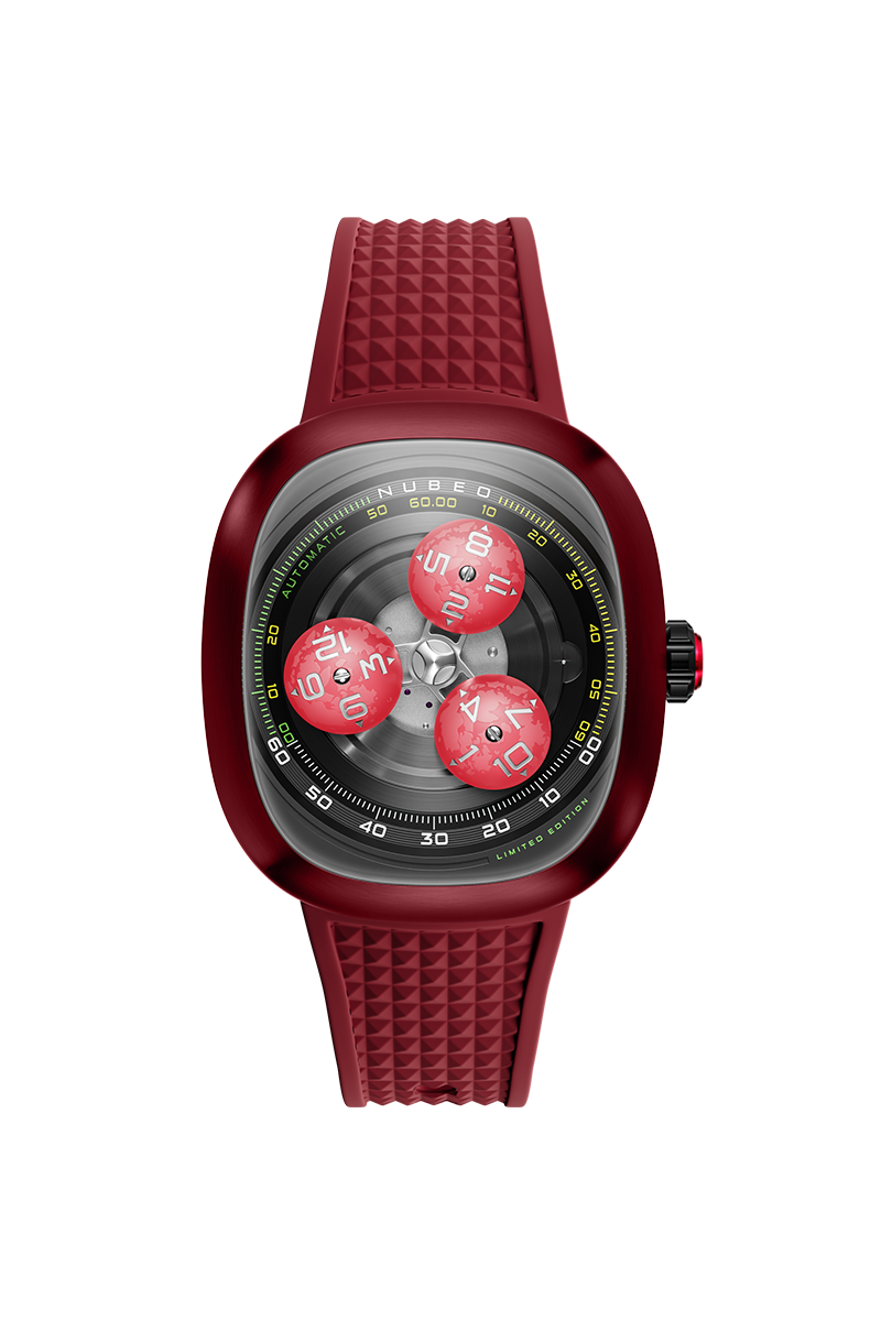 Nubeo Men's 46mm Tri-Star Orbit Automatic Lmt Ed Oval Monochromatic Rubber Strap Watch