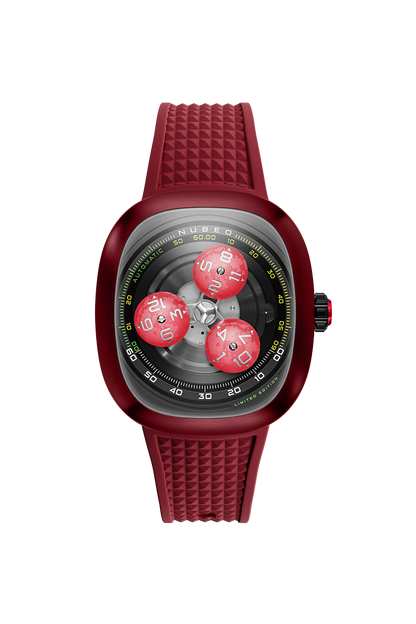 Nubeo Men's 46mm Tri-Star Orbit Automatic Lmt Ed Oval Monochromatic Rubber Strap Watch