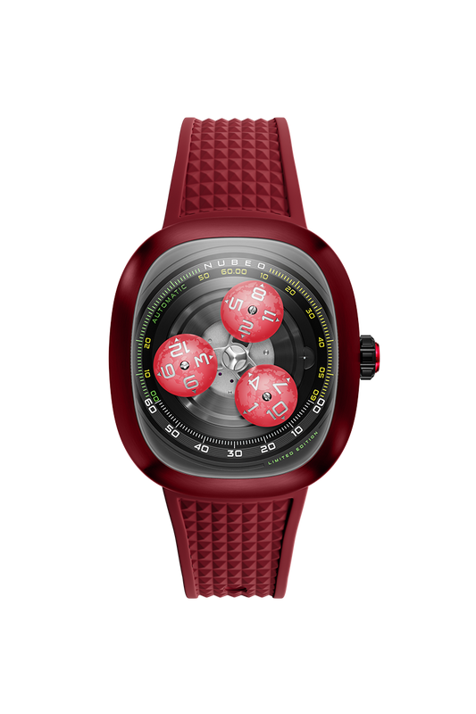 Nubeo Men's 46mm Tri-Star Orbit Automatic Lmt Ed Oval Monochromatic Rubber Strap Watch
