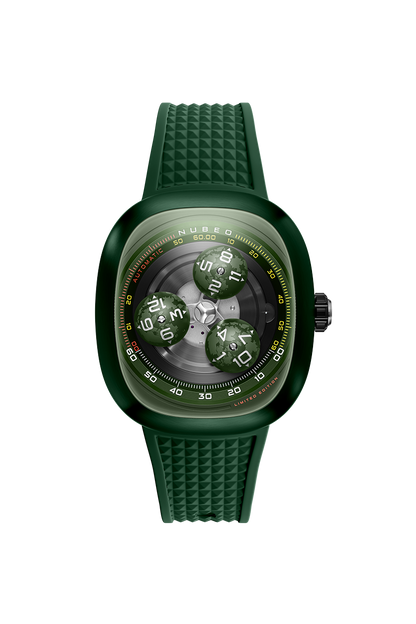 Nubeo Men's 46mm Tri-Star Orbit Automatic Lmt Ed Oval Monochromatic Rubber Strap Watch