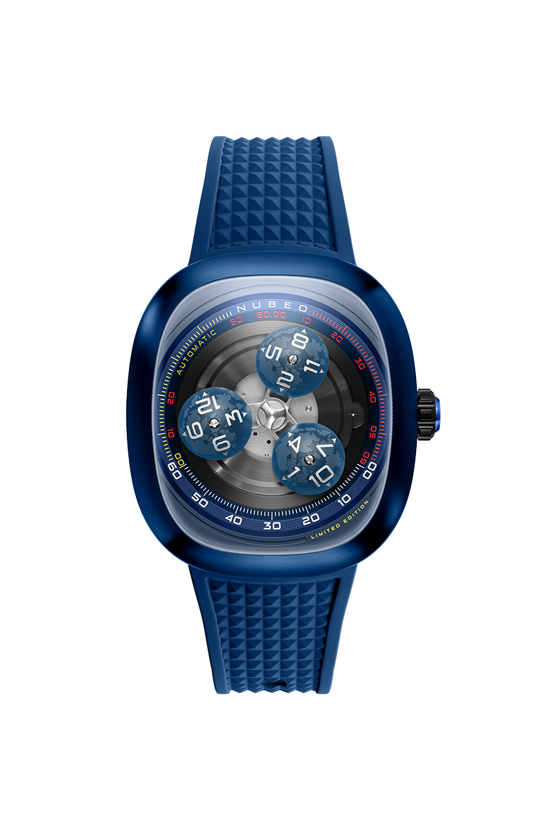 Nubeo Men's 46mm Tri-Star Orbit Automatic Lmt Ed Oval Monochromatic Rubber Strap Watch