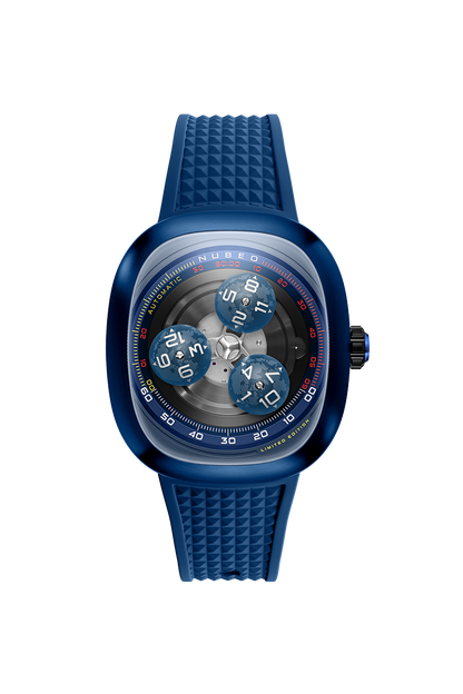 Nubeo Men's 46mm Tri-Star Orbit Automatic Lmt Ed Oval Monochromatic Rubber Strap Watch