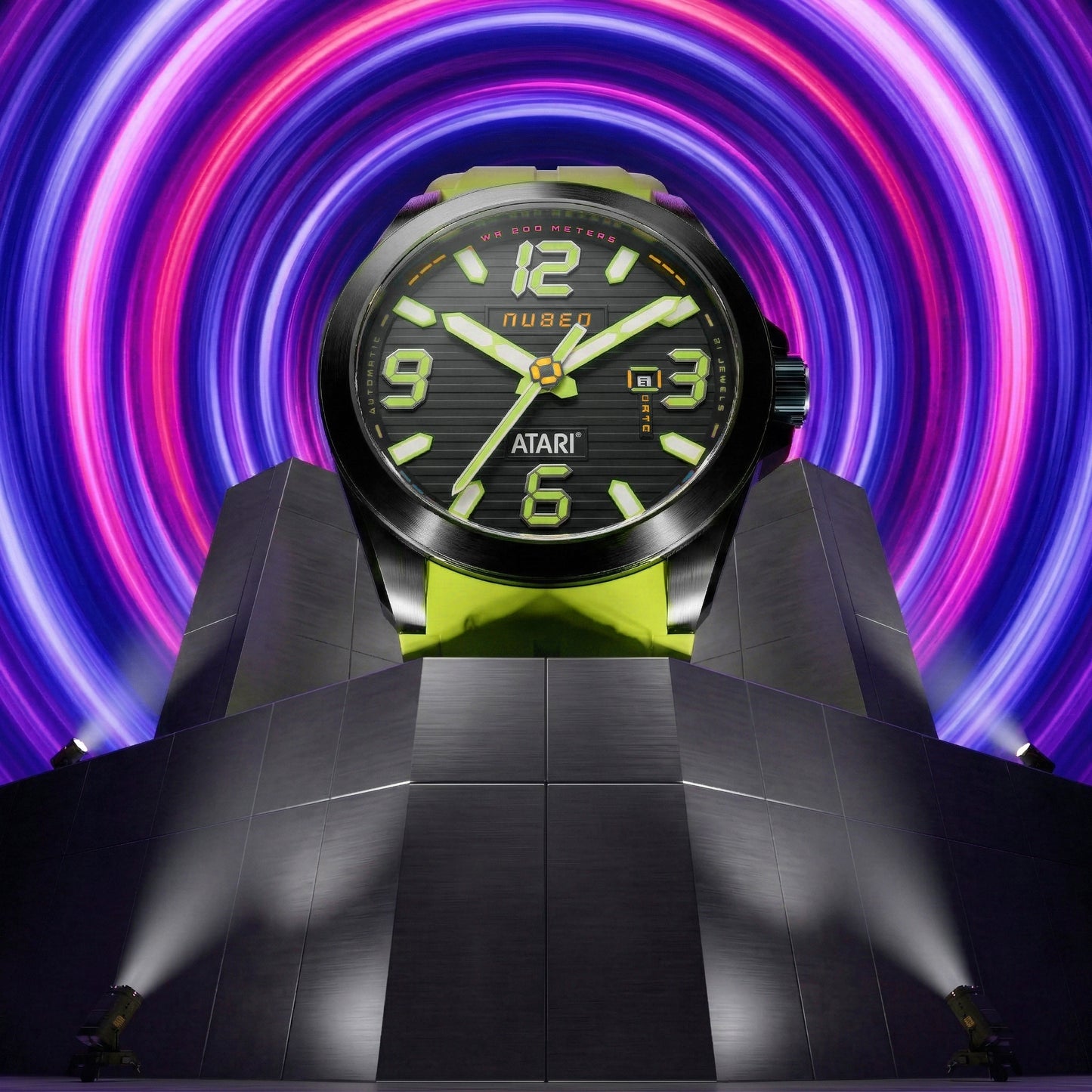 Nubeo Men's 48mm Torrent Automatic Atari Rainbow Limited Edition Rubber Strap Watch