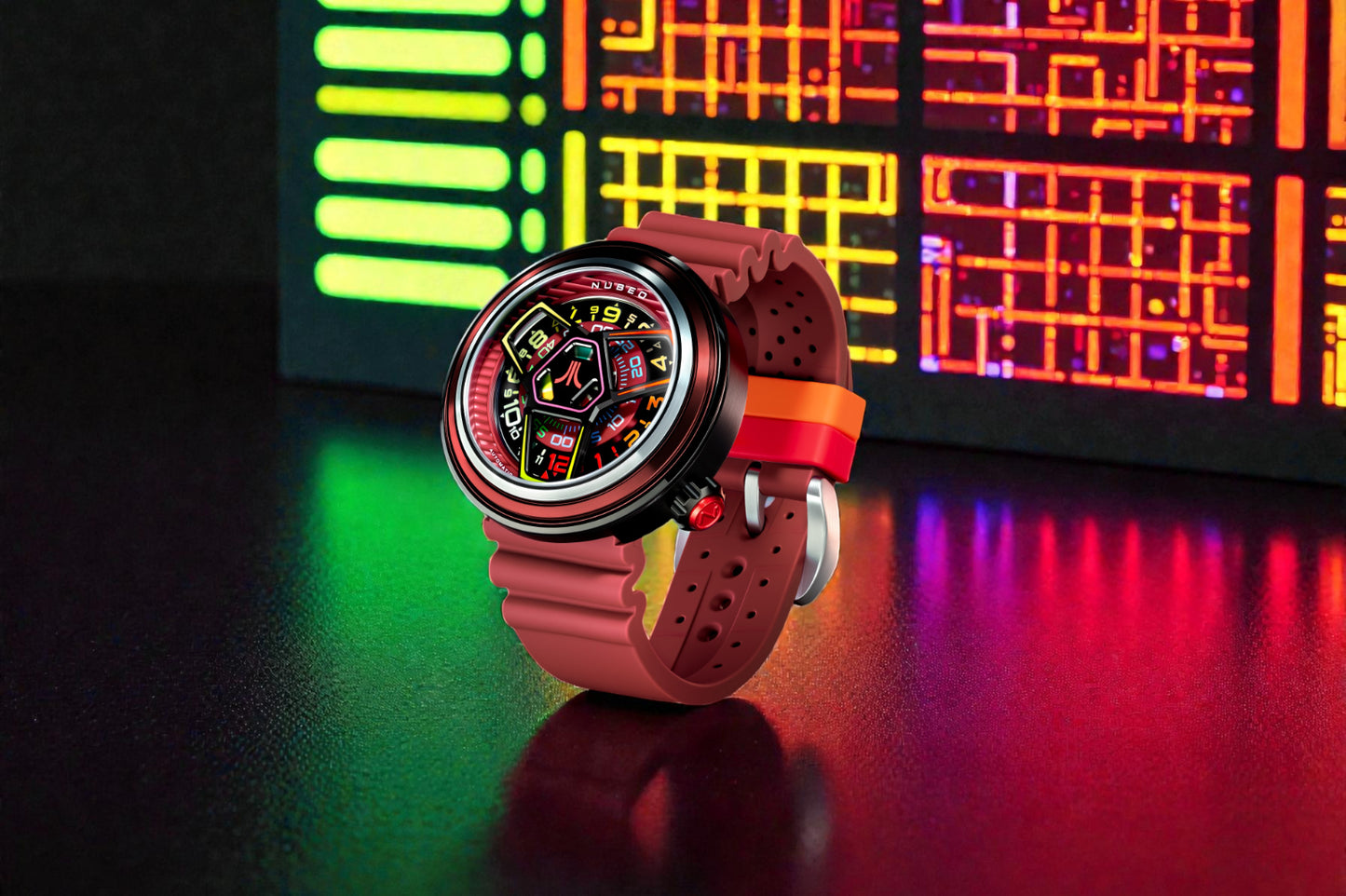 Nubeo Men's 48mm Ventana Atari Retro Gamer Automatic Rubber Strap Watch