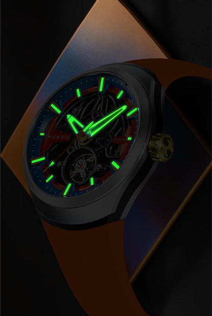 Nubeo Men's 48mm Ulysses Automatic Open Heart Silicone Strap Watch