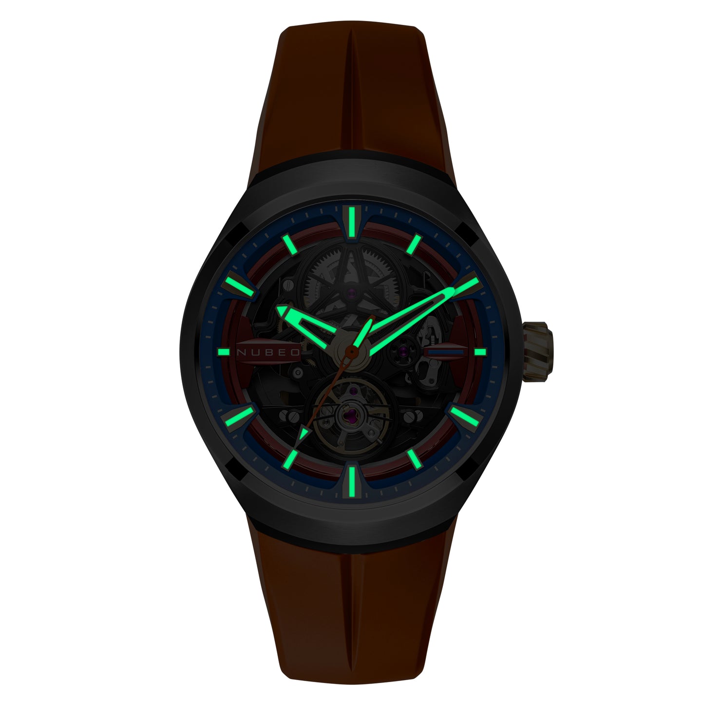 Nubeo Men's 48mm Ulysses Automatic Open Heart Silicone Strap Watch
