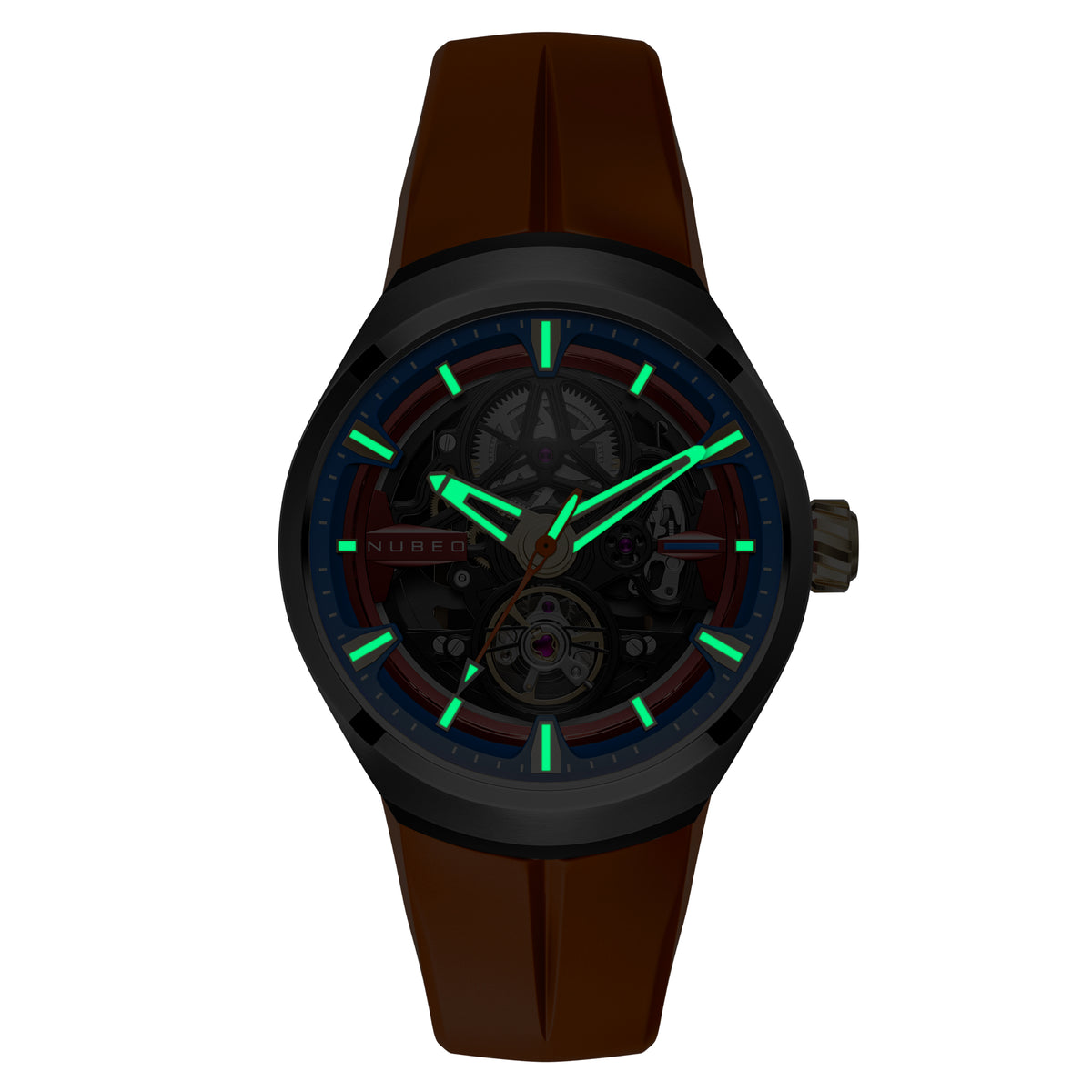 Nubeo Men's 48mm Ulysses Automatic Open Heart Silicone Strap Watch