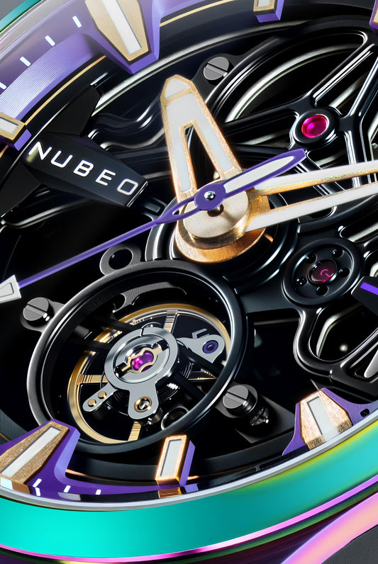 Nubeo Men's 48mm Ulysses Automatic Iridescent Open Heart Silicone Strap Watch