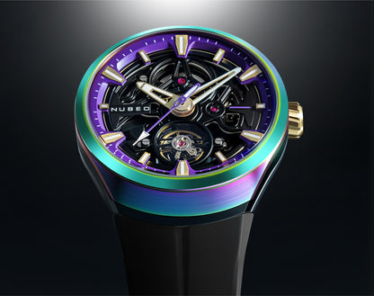 Nubeo Men's 48mm Ulysses Automatic Iridescent Open Heart Silicone Strap Watch