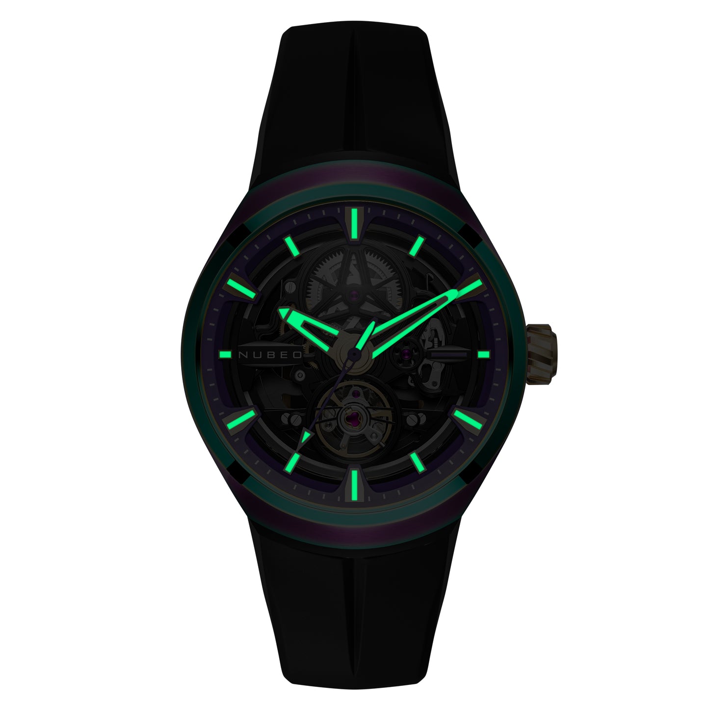 Nubeo Men's 48mm Ulysses Automatic Iridescent Open Heart Silicone Strap Watch