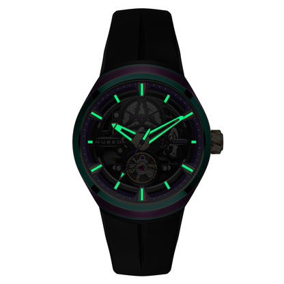Nubeo Men's 48mm Ulysses Automatic Iridescent Open Heart Silicone Strap Watch