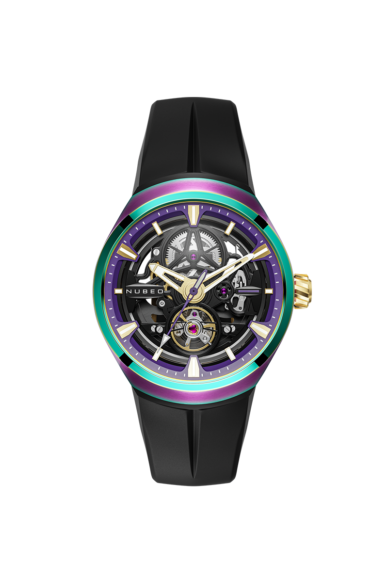 Nubeo Men's 48mm Ulysses Automatic Iridescent Open Heart Silicone Strap Watch