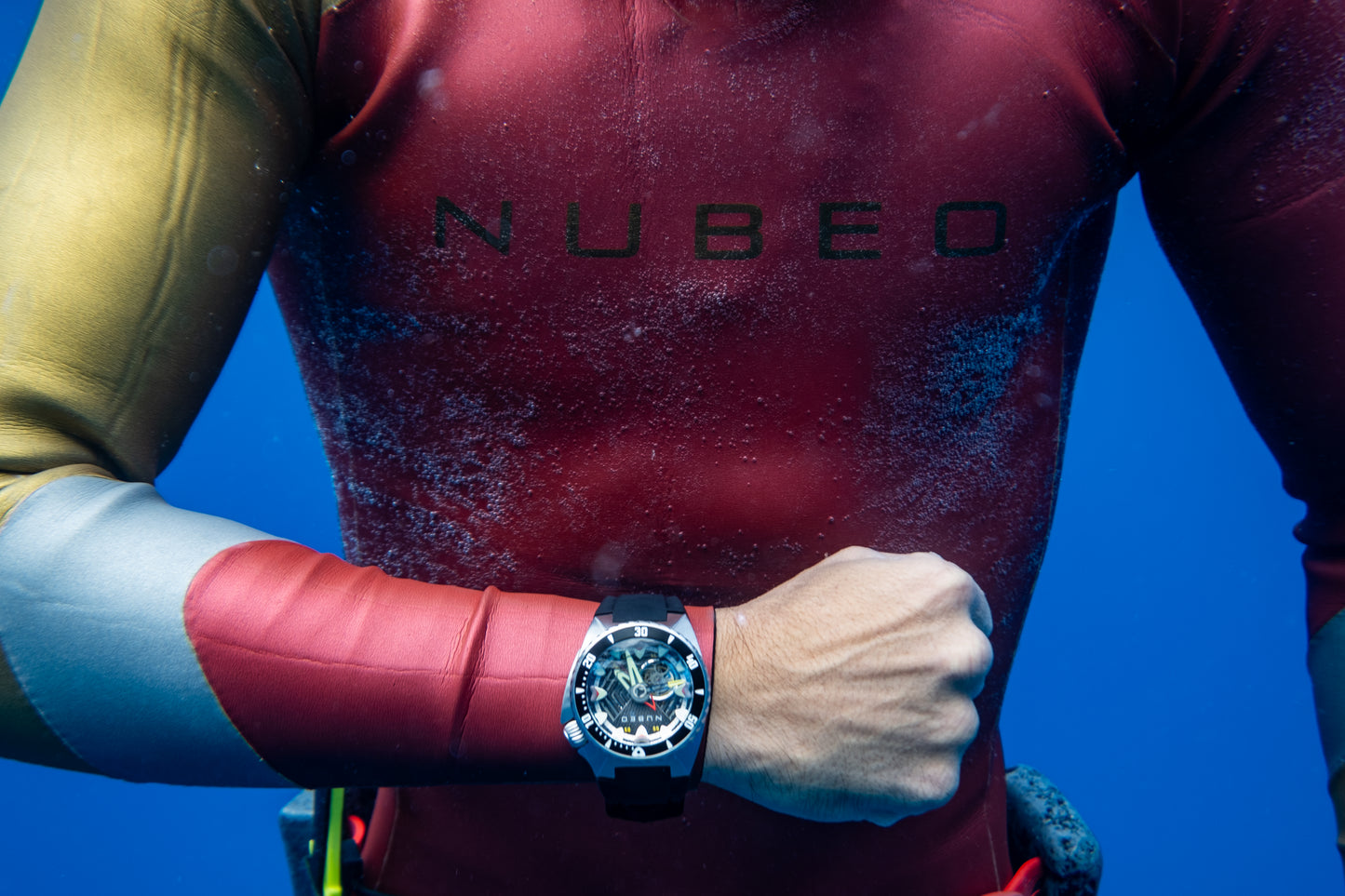 Nubeo Men's 44mm Megalodon Automatic Limited Edition Open Heart Rubber Strap Watch