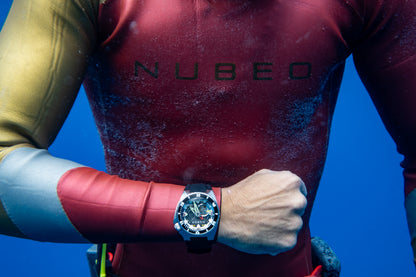 Nubeo Men's 44mm Megalodon Automatic Limited Edition Open Heart Rubber Strap Watch