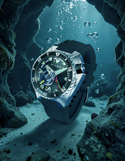 Nubeo Men's 44mm Megalodon Automatic Limited Edition Open Heart Rubber Strap Watch