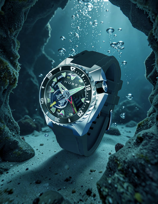 Nubeo Men's 44mm Megalodon Automatic Limited Edition Open Heart Rubber Strap Watch