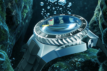 Nubeo Men's 44mm Megalodon Automatic Limited Edition Open Heart Rubber Strap Watch