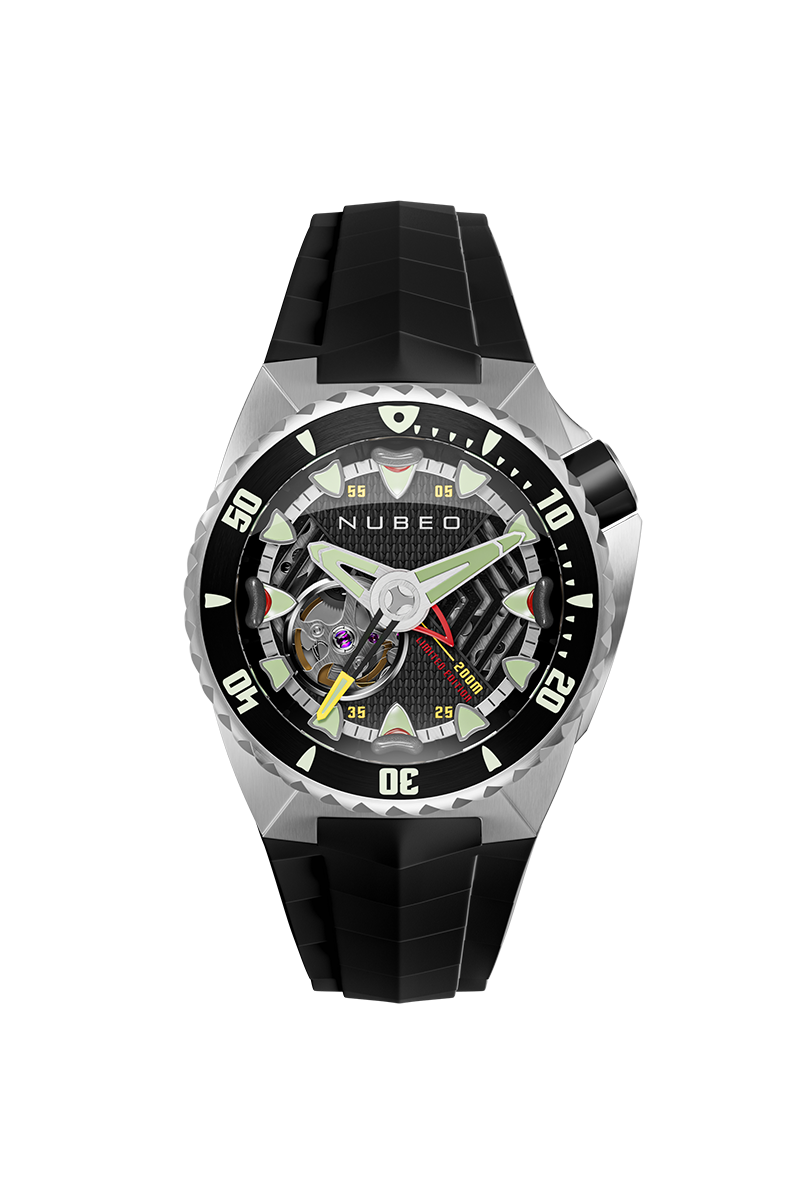 Nubeo Men's 44mm Megalodon Automatic Limited Edition Open Heart Rubber Strap Watch