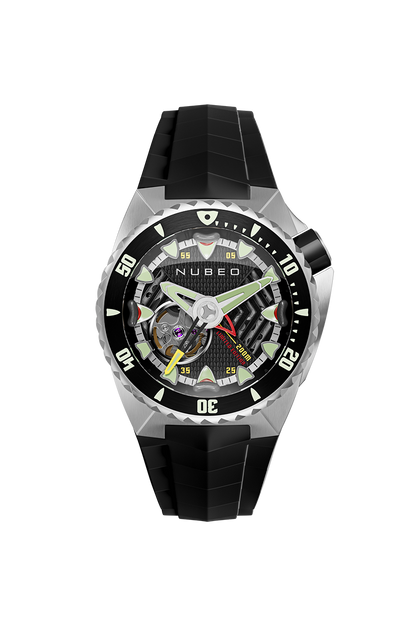Nubeo Men's 44mm Megalodon Automatic Limited Edition Open Heart Rubber Strap Watch