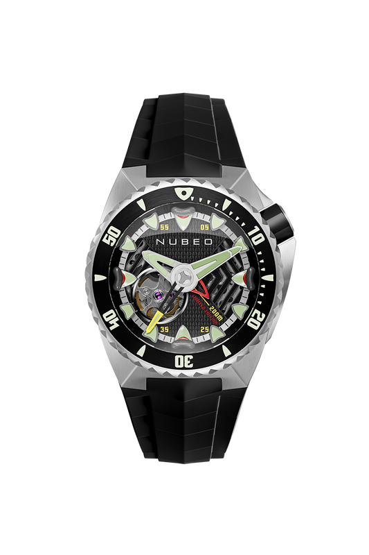 Nubeo Men's 44mm Megalodon Automatic Limited Edition Open Heart Rubber Strap Watch