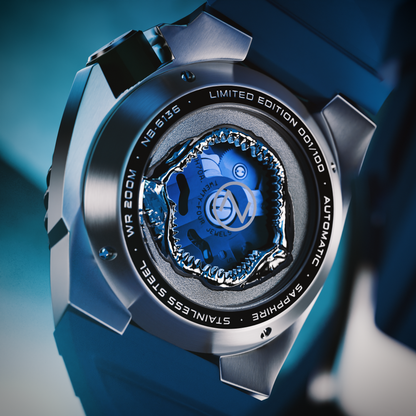 Nubeo Men's 44mm Megalodon Automatic Limited Edition Open Heart Rubber Strap Watch