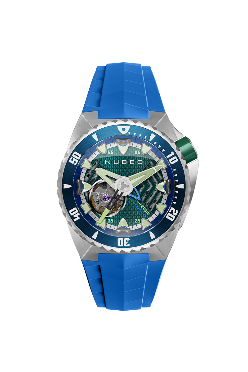 Nubeo Men's 44mm Megalodon Automatic Limited Edition Open Heart Rubber Strap Watch