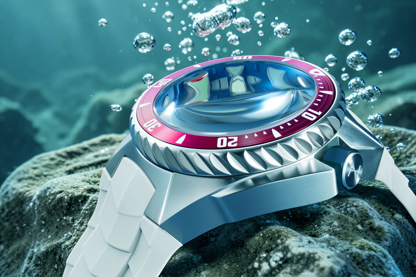 Nubeo Men's 44mm Megalodon Automatic Limited Edition Open Heart Rubber Strap Watch