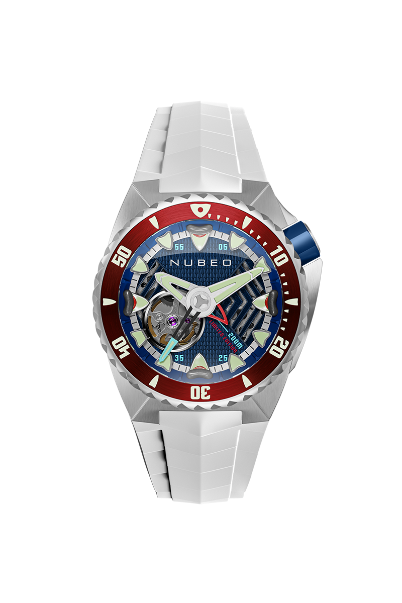 Nubeo Men's 44mm Megalodon Automatic Limited Edition Open Heart Rubber Strap Watch