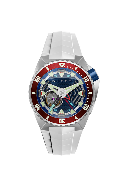 Nubeo Men's 44mm Megalodon Automatic Limited Edition Open Heart Rubber Strap Watch