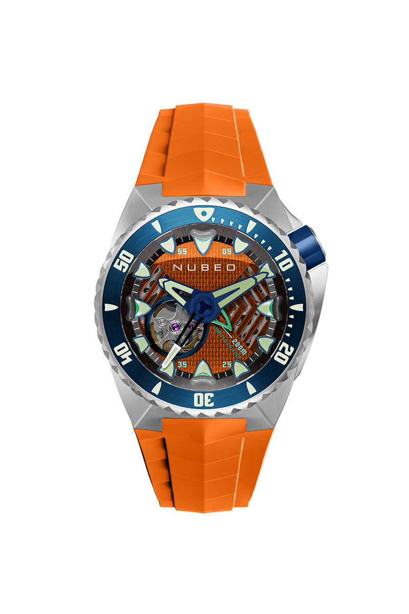 Nubeo Men's 44mm Megalodon Automatic Limited Edition Open Heart Rubber Strap Watch