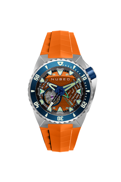 Nubeo Men's 44mm Megalodon Automatic Limited Edition Open Heart Rubber Strap Watch