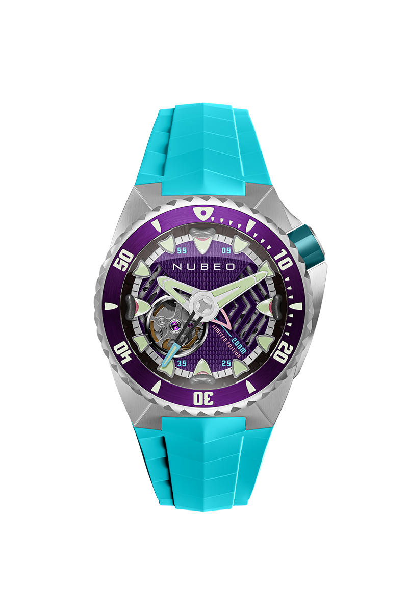 Nubeo Men's 44mm Megalodon Automatic Limited Edition Open Heart Rubber Strap Watch