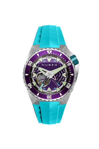 Nubeo Men's 44mm Megalodon Automatic Limited Edition Open Heart Rubber Strap Watch
