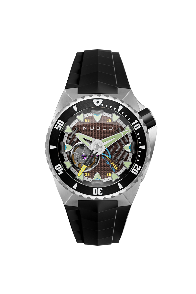 Nubeo Men's 44mm Megalodon Automatic Limited Edition Open Heart Rubber Strap Watch