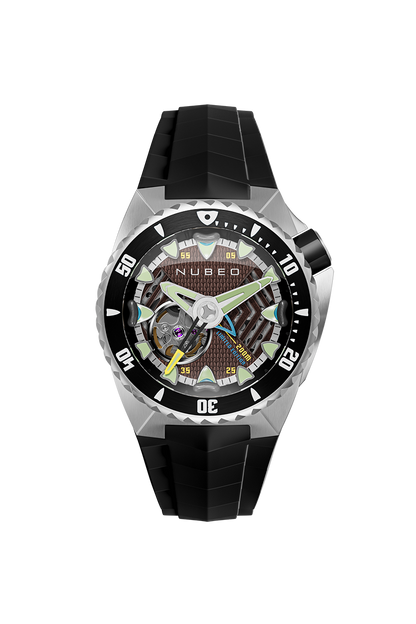 Nubeo Men's 44mm Megalodon Automatic Limited Edition Open Heart Rubber Strap Watch
