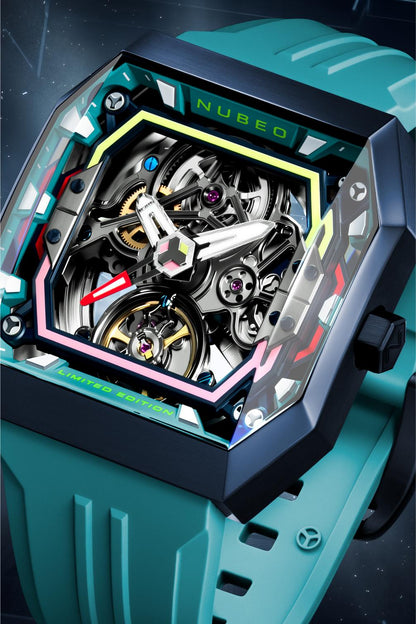 Nubeo Men's 42mm Console Automatic IBEX Limited Edition Rubber Strap Watch