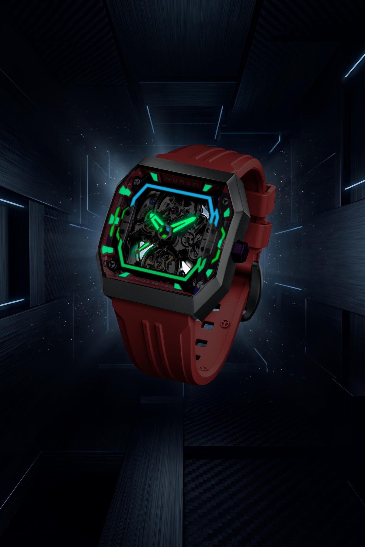 Nubeo Men's 42mm Console Automatic IBEX Limited Edition Rubber Strap Watch
