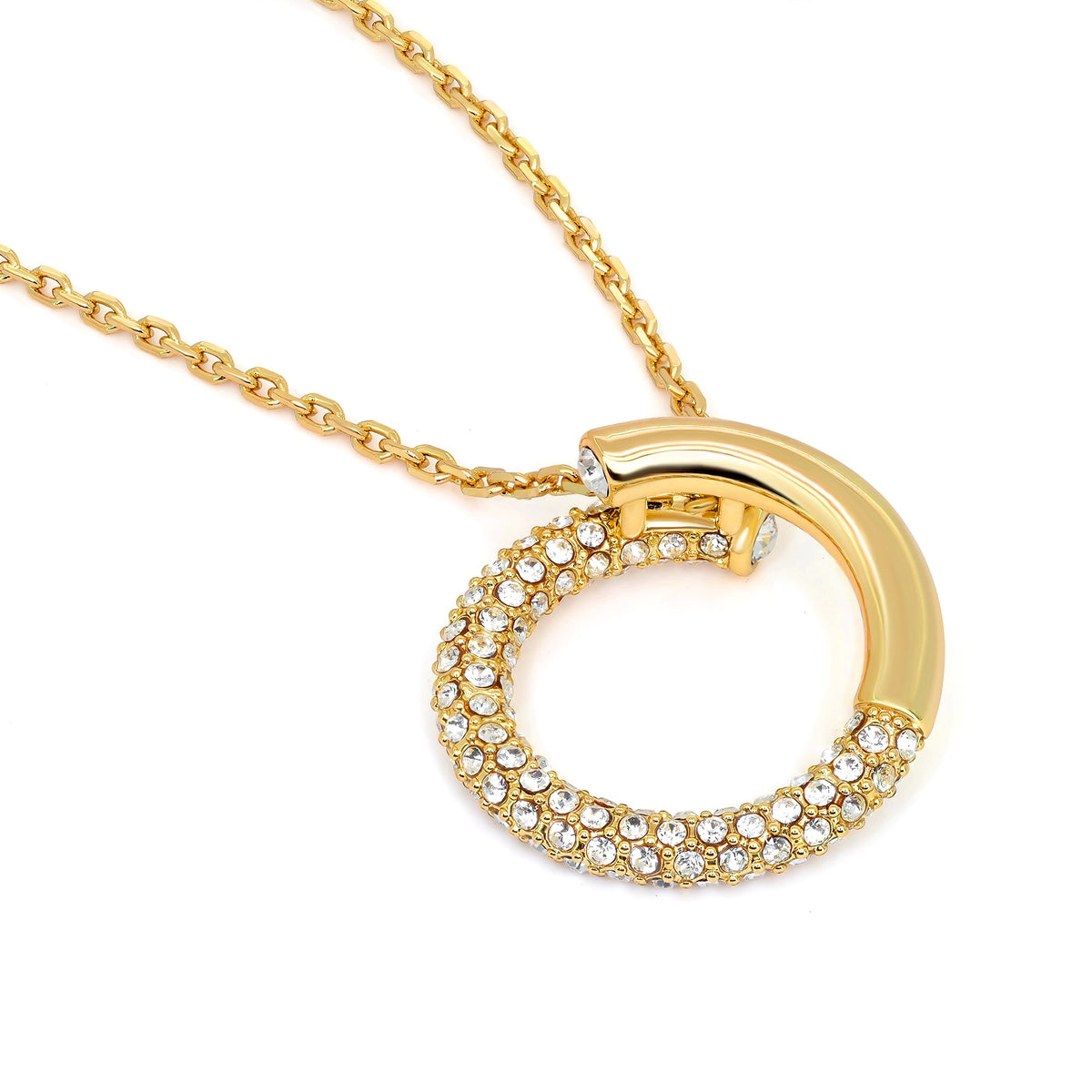 TRYNDI 18K Gold Plated Swarovski Crystal Open Circle Necklace